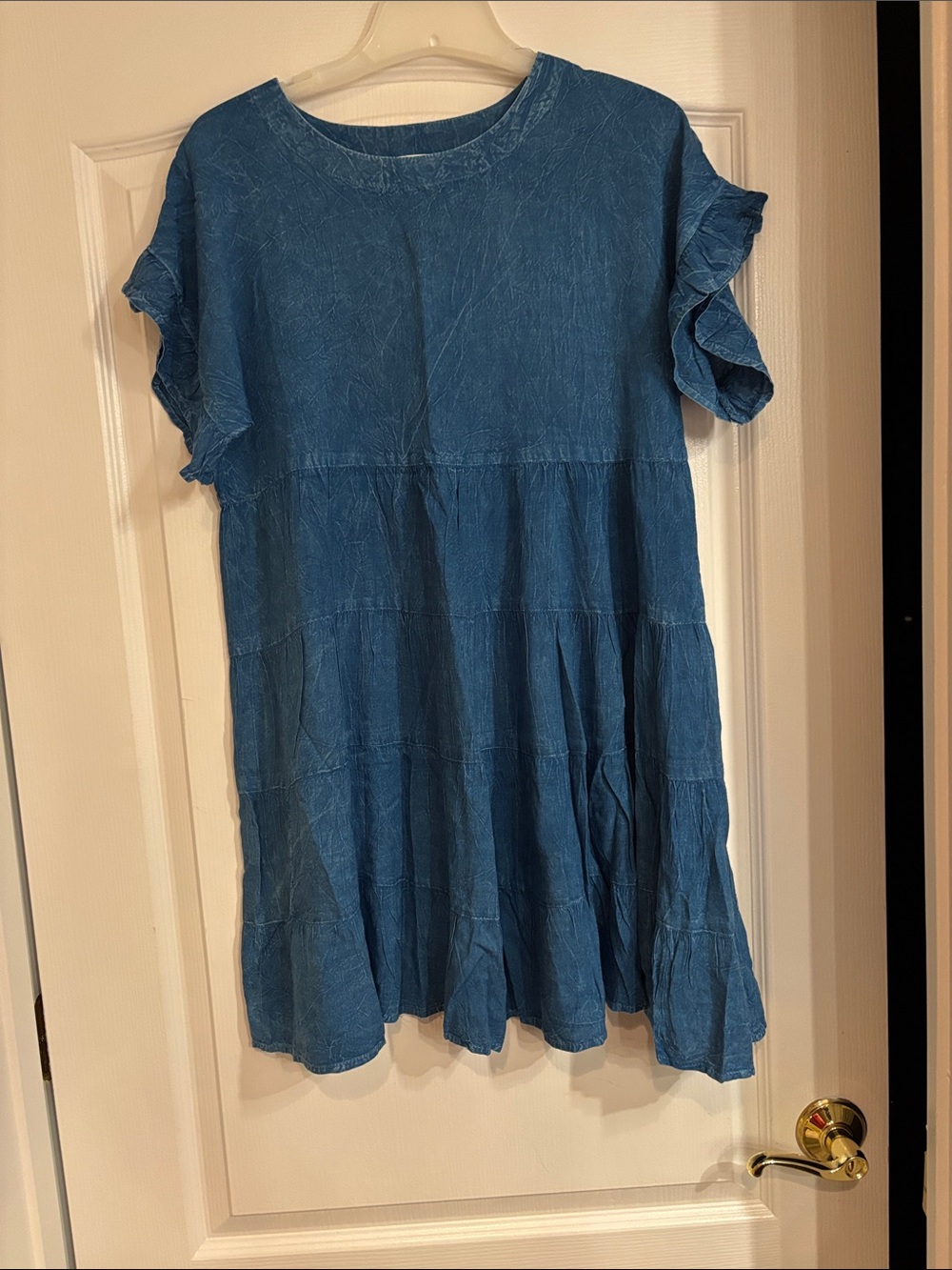 Blue Short Sleeve Tiered Dress